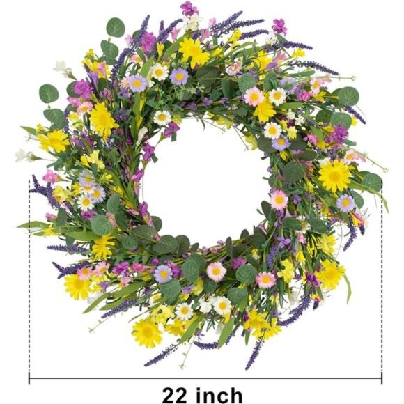 Artificial Spring Wreath 22Inch Spring Wreaths for Front Door Summer Door Wreath - Picture 4 of 6